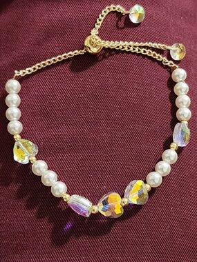 Gold Pearl and Iridescent Crystal Kids Bracelet